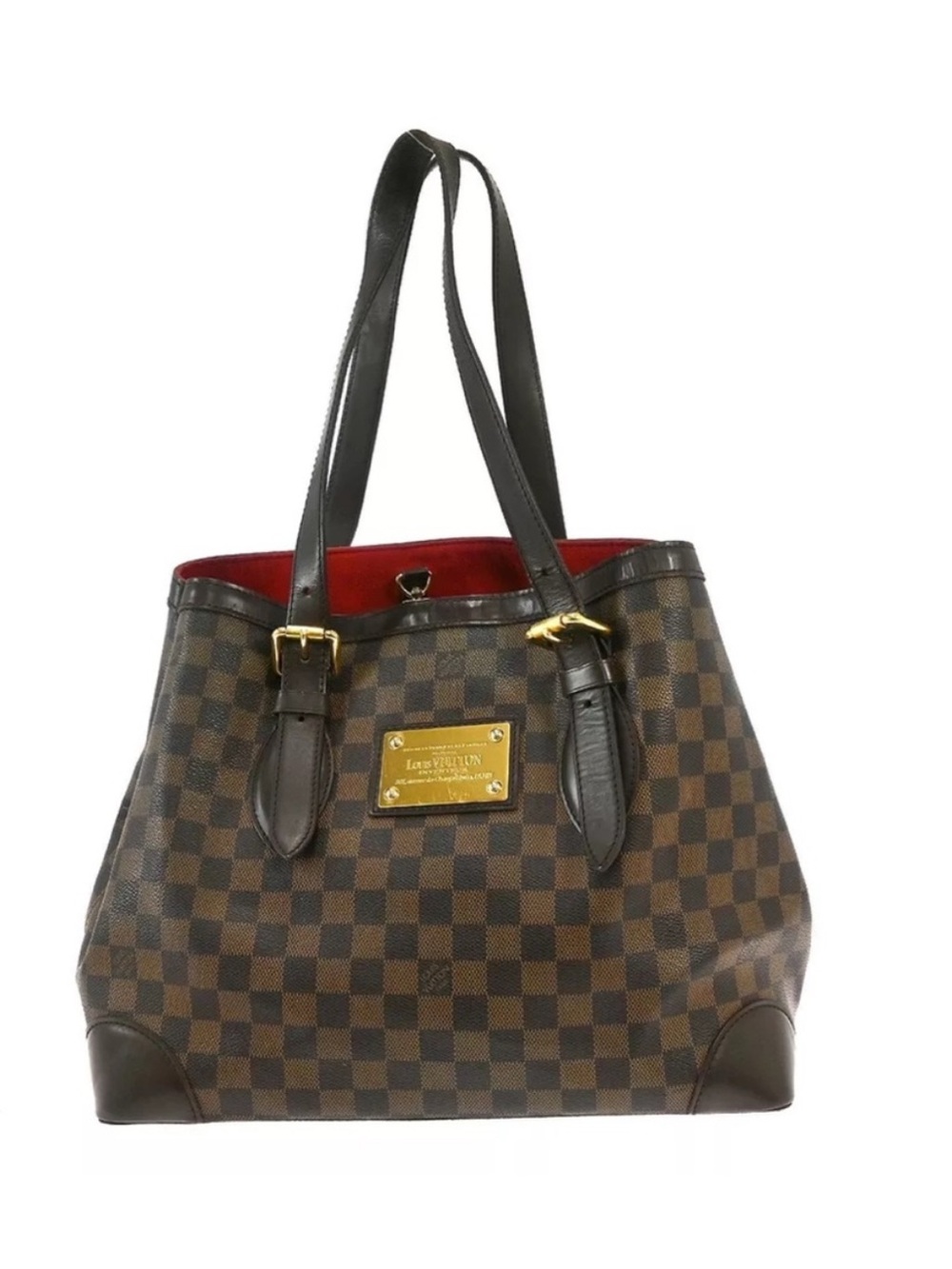 Louis Vuitton Hampstead MM Damier Ebene Tote Bag Red Interior